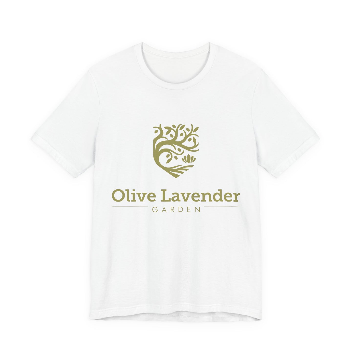 Olive Lavender Garden Tee — Botanical Logo Short Sleeve Shirt