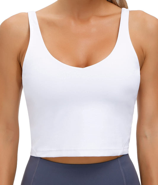 Wjustforu Womens Tank Top Padded Sports Bra Running Workout Yoga Crop Top (Large White)