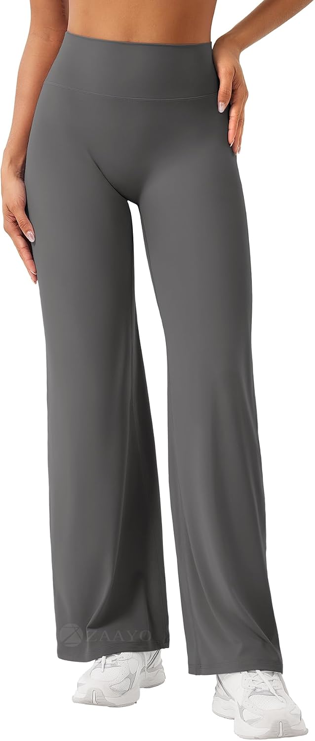 ZAAYO Nahtlose Straight Leggings Damen Hohe Taille Flared Leggings Yoga Hosen Sport Yoga Legging Damen Gym Yoga Pants Schlaghose-Regular/Lang/Extra Lang