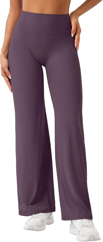 ZAAYO Nahtlose Straight Leggings Damen Hohe Taille Flared Leggings Yoga Hosen Sport Yoga Legging Damen Gym Yoga Pants Schlaghose-Regular/Lang/Extra Lang