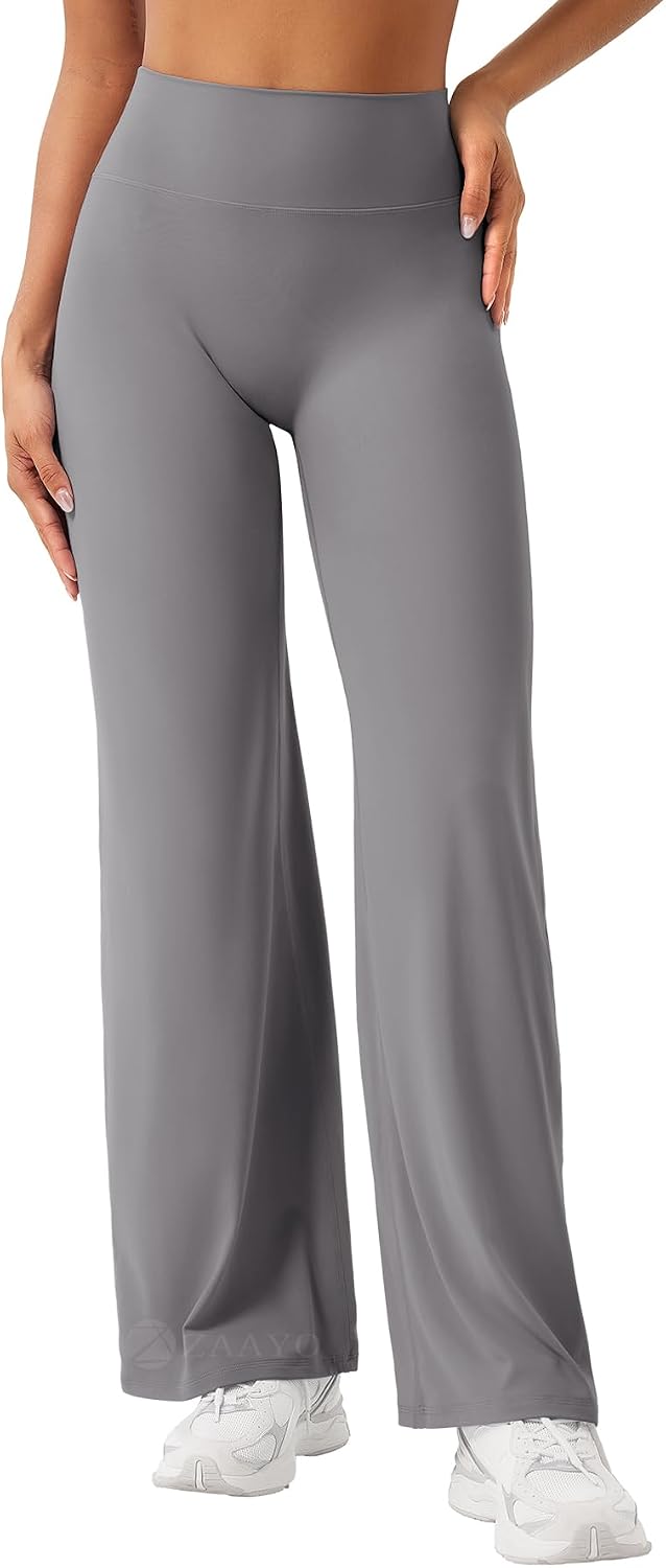ZAAYO Nahtlose Straight Leggings Damen Hohe Taille Flared Leggings Yoga Hosen Sport Yoga Legging Damen Gym Yoga Pants Schlaghose-Regular/Lang/Extra Lang