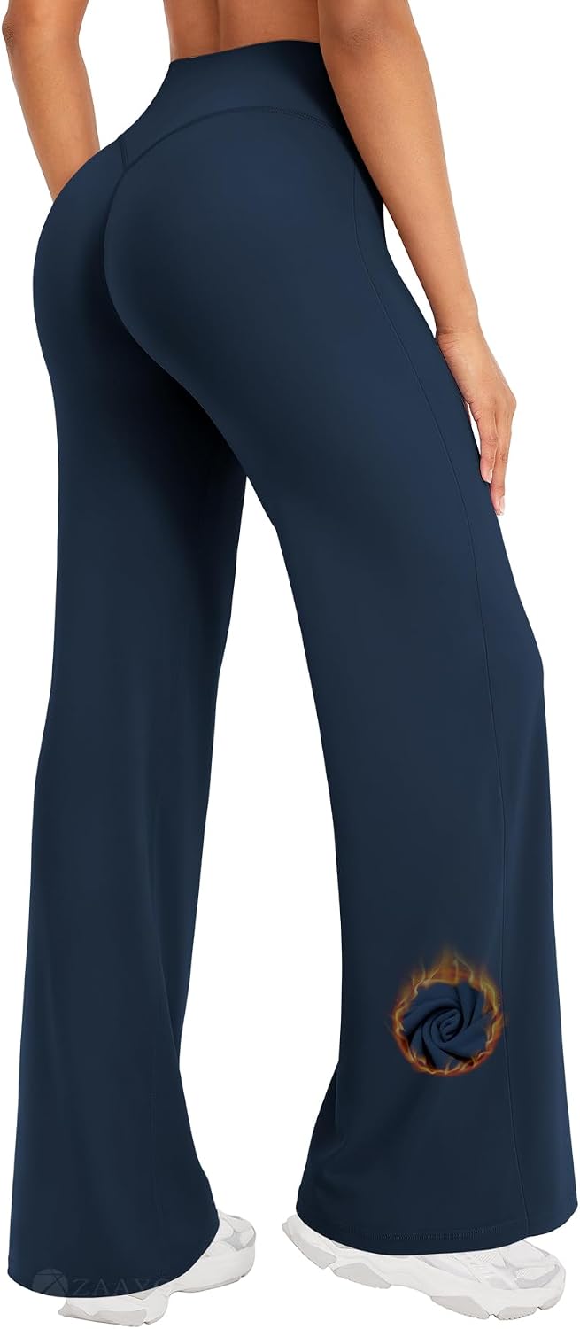 ZAAYO Nahtlose Straight Leggings Damen Hohe Taille Flared Leggings Yoga Hosen Sport Yoga Legging Damen Gym Yoga Pants Schlaghose-Regular/Lang/Extra Lang