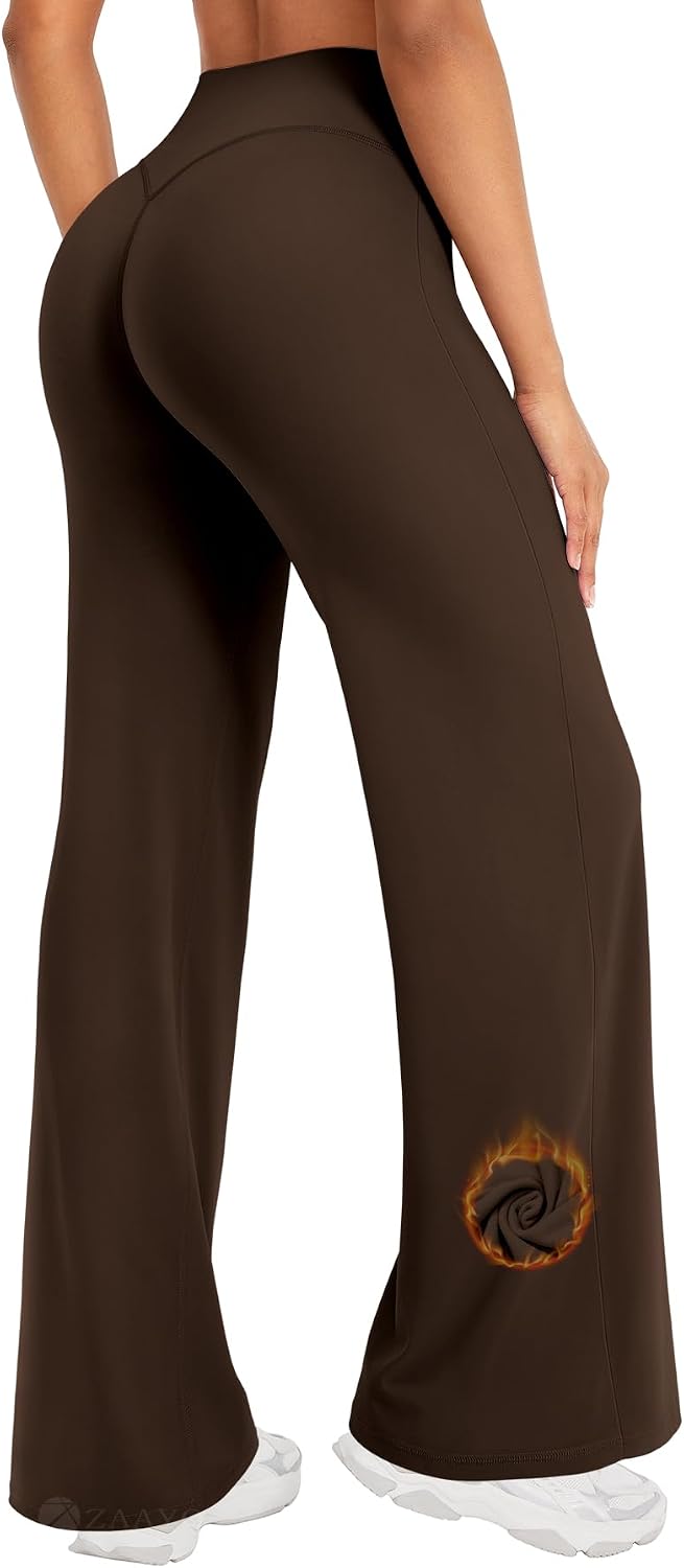 ZAAYO Nahtlose Straight Leggings Damen Hohe Taille Flared Leggings Yoga Hosen Sport Yoga Legging Damen Gym Yoga Pants Schlaghose-Regular/Lang/Extra Lang