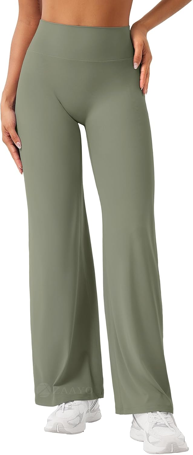 ZAAYO Nahtlose Straight Leggings Damen Hohe Taille Flared Leggings Yoga Hosen Sport Yoga Legging Damen Gym Yoga Pants Schlaghose-Regular/Lang/Extra Lang