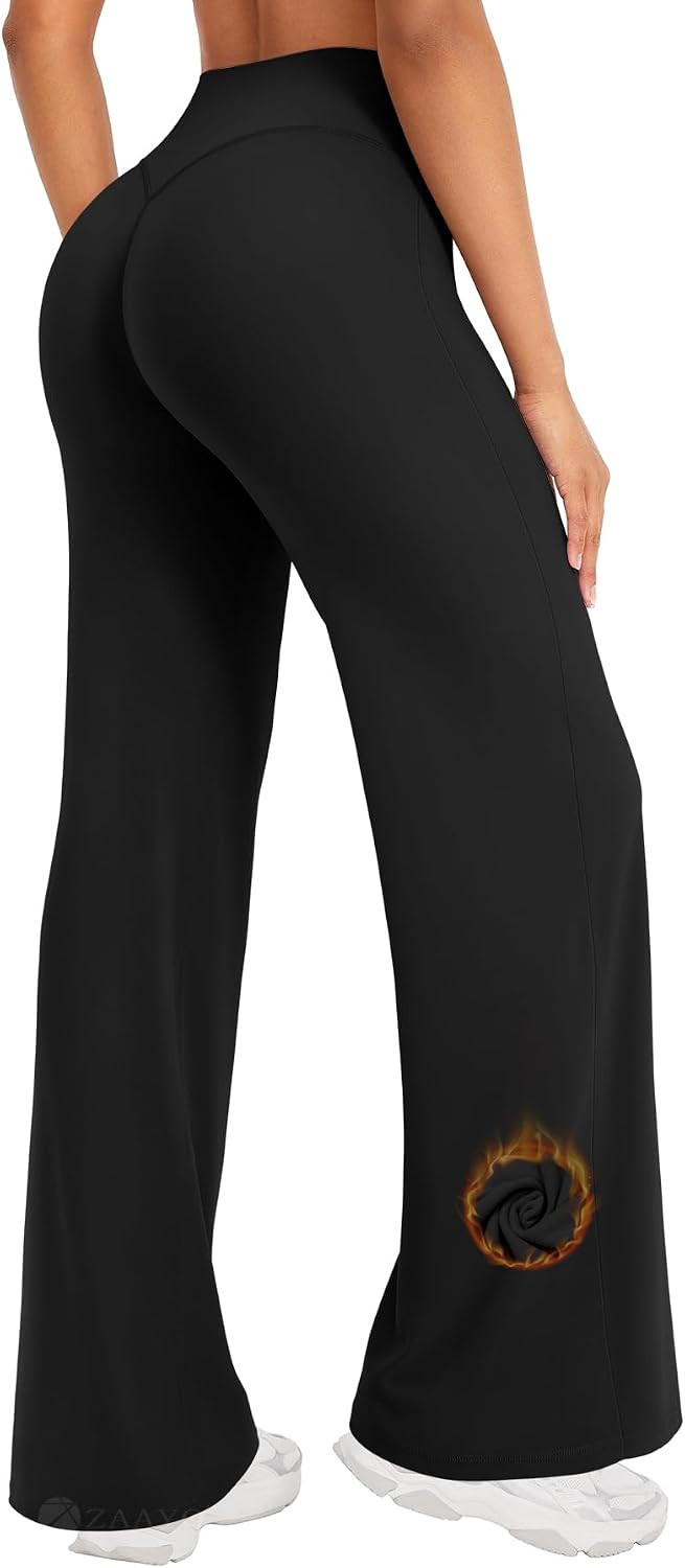 ZAAYO Nahtlose Straight Leggings Damen Hohe Taille Flared Leggings Yoga Hosen Sport Yoga Legging Damen Gym Yoga Pants Schlaghose-Regular/Lang/Extra Lang