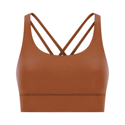 Cross back yoga bra brushed bare high-strength shock-absorbing gathering sports vest for women