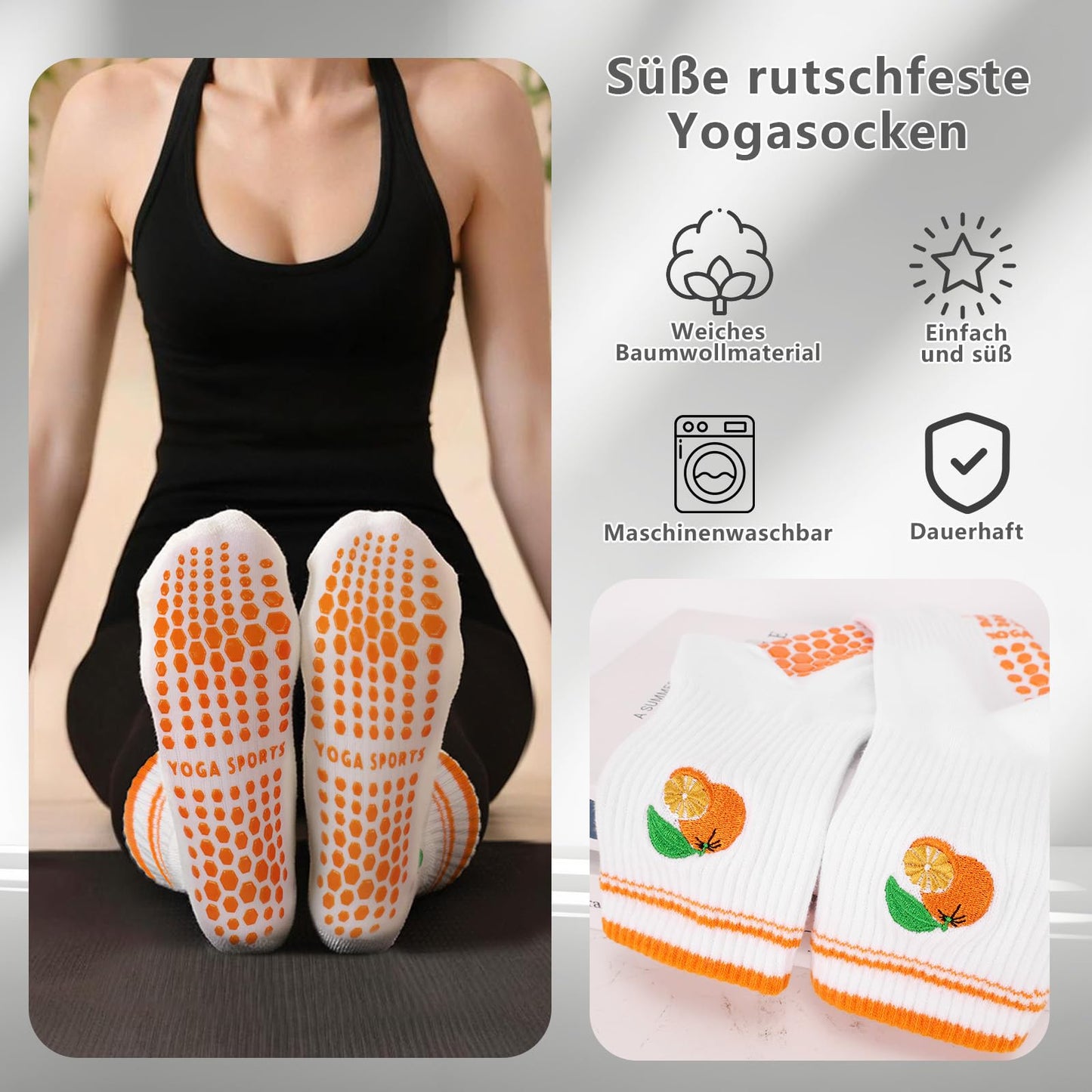 Kaempe Pilates Socken, Rutschfeste Socken Damen Mit Noppen, 3 Paar Stoppersocken Damen, Yoga Socken Mit Süßen Mustern, Antirutschsocken, Sportsocken Für Yoga, Ballett, Fitness