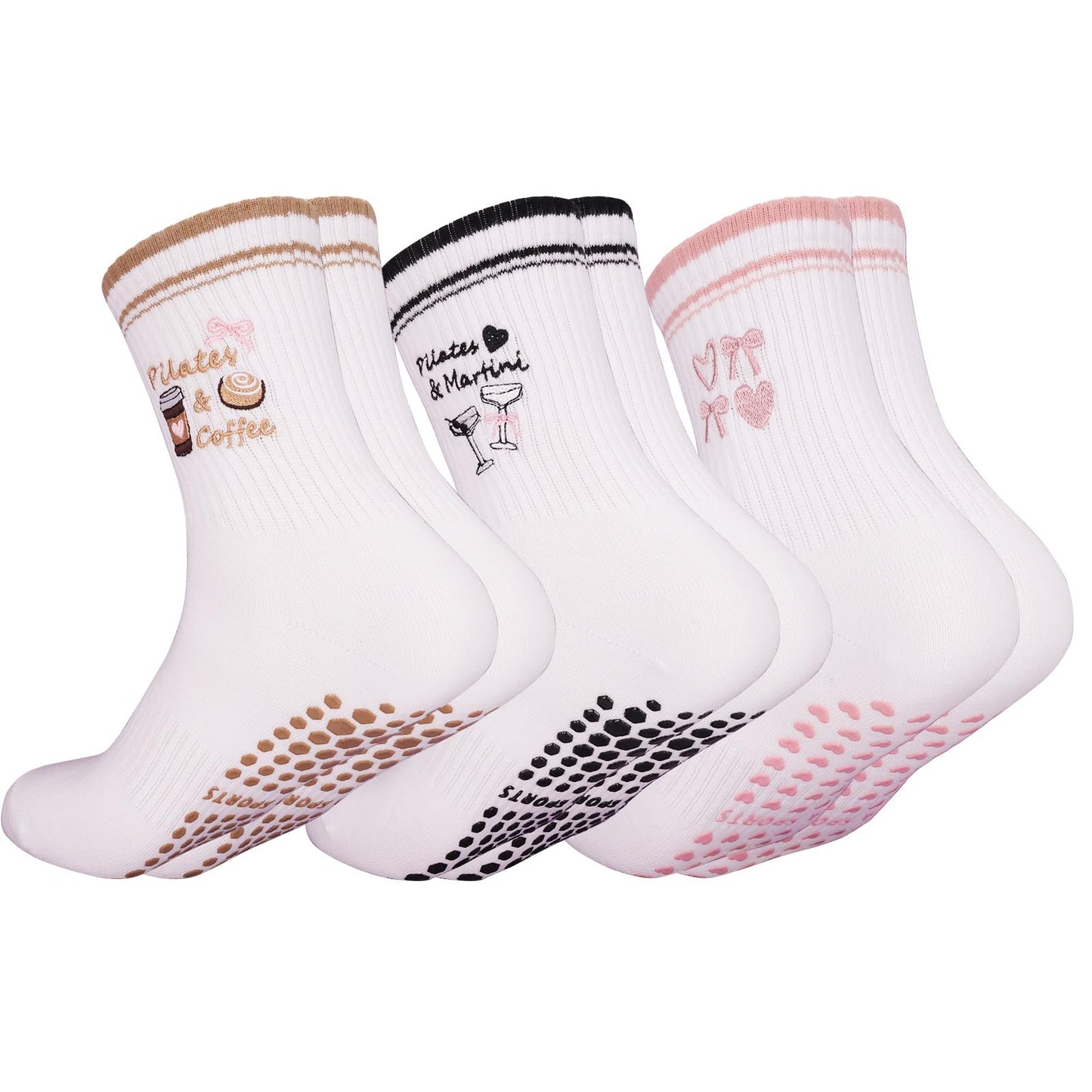 Kaempe Pilates Socken, Rutschfeste Socken Damen Mit Noppen, 3 Paar Stoppersocken Damen, Yoga Socken Mit Süßen Mustern, Antirutschsocken, Sportsocken Für Yoga, Ballett, Fitness