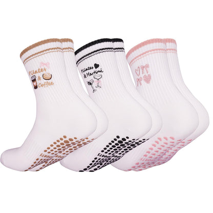 Kaempe Pilates Socken, Rutschfeste Socken Damen Mit Noppen, 3 Paar Stoppersocken Damen, Yoga Socken Mit Süßen Mustern, Antirutschsocken, Sportsocken Für Yoga, Ballett, Fitness