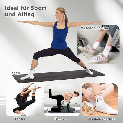 Kaempe Pilates Socken, Rutschfeste Socken Damen Mit Noppen, 3 Paar Stoppersocken Damen, Yoga Socken Mit Süßen Mustern, Antirutschsocken, Sportsocken Für Yoga, Ballett, Fitness