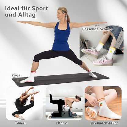 Kaempe Pilates Socken, Rutschfeste Socken Damen Mit Noppen, 3 Paar Stoppersocken Damen, Yoga Socken Mit Süßen Mustern, Antirutschsocken, Sportsocken Für Yoga, Ballett, Fitness