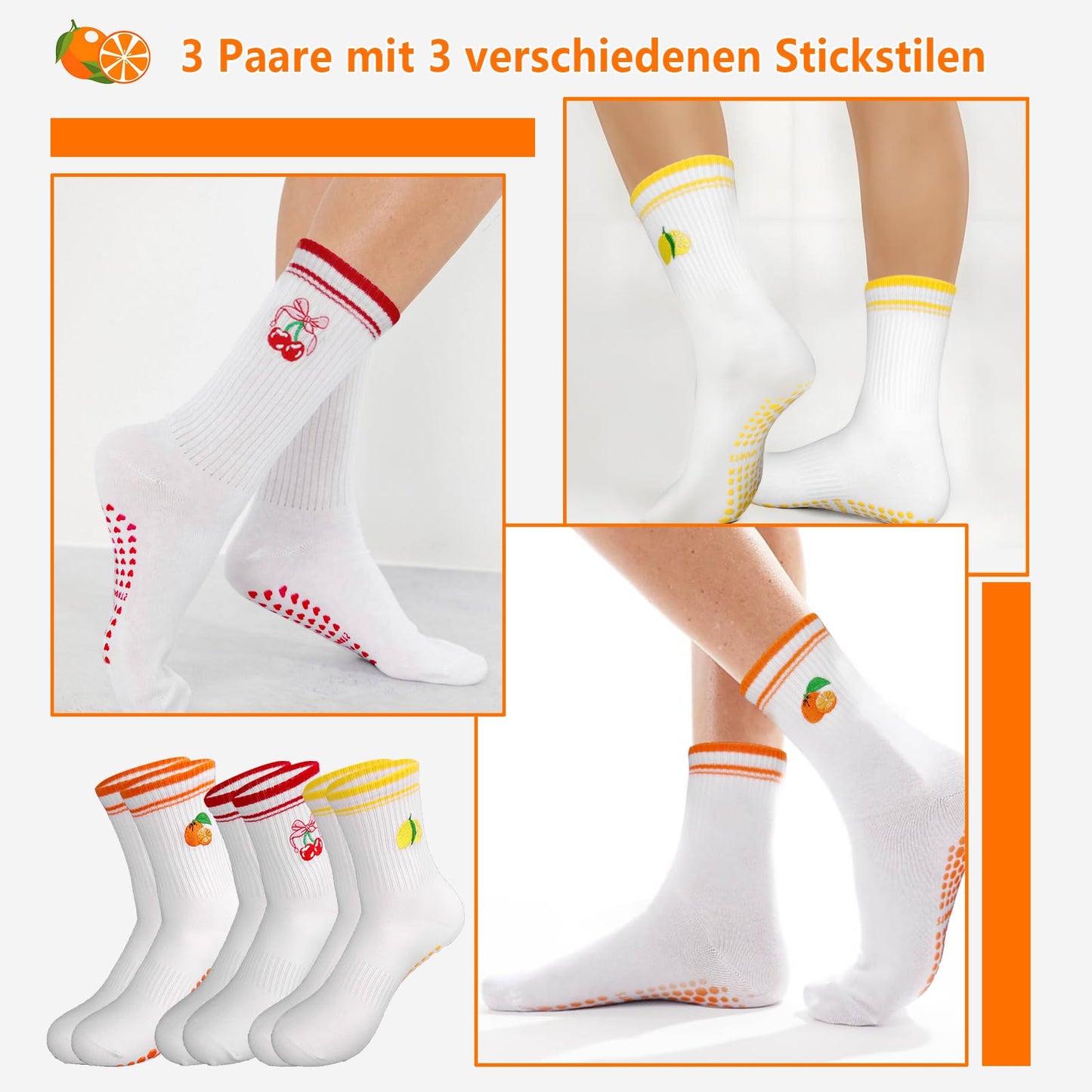 Kaempe Pilates Socken, Rutschfeste Socken Damen Mit Noppen, 3 Paar Stoppersocken Damen, Yoga Socken Mit Süßen Mustern, Antirutschsocken, Sportsocken Für Yoga, Ballett, Fitness