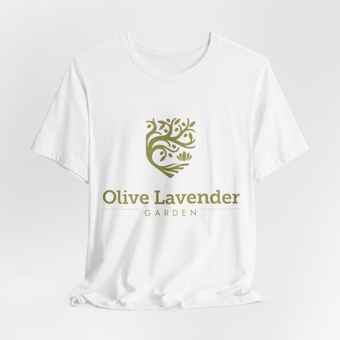 Olive Lavender Garden Tee — Botanical Logo Short Sleeve Shirt