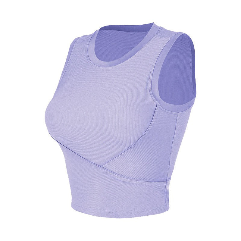 Rib Running Sports Tank Top Women's Summer Chest Cushion Yoga Dress Top Sleeveless Back Fitness Bra