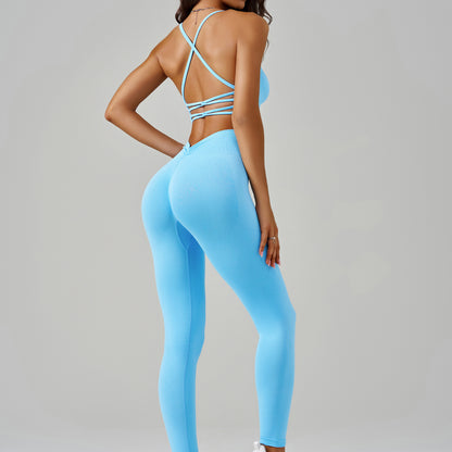 Yoga suit set women's two-piece set hollow cross thin shoulder strap beautiful back sports and fitness set