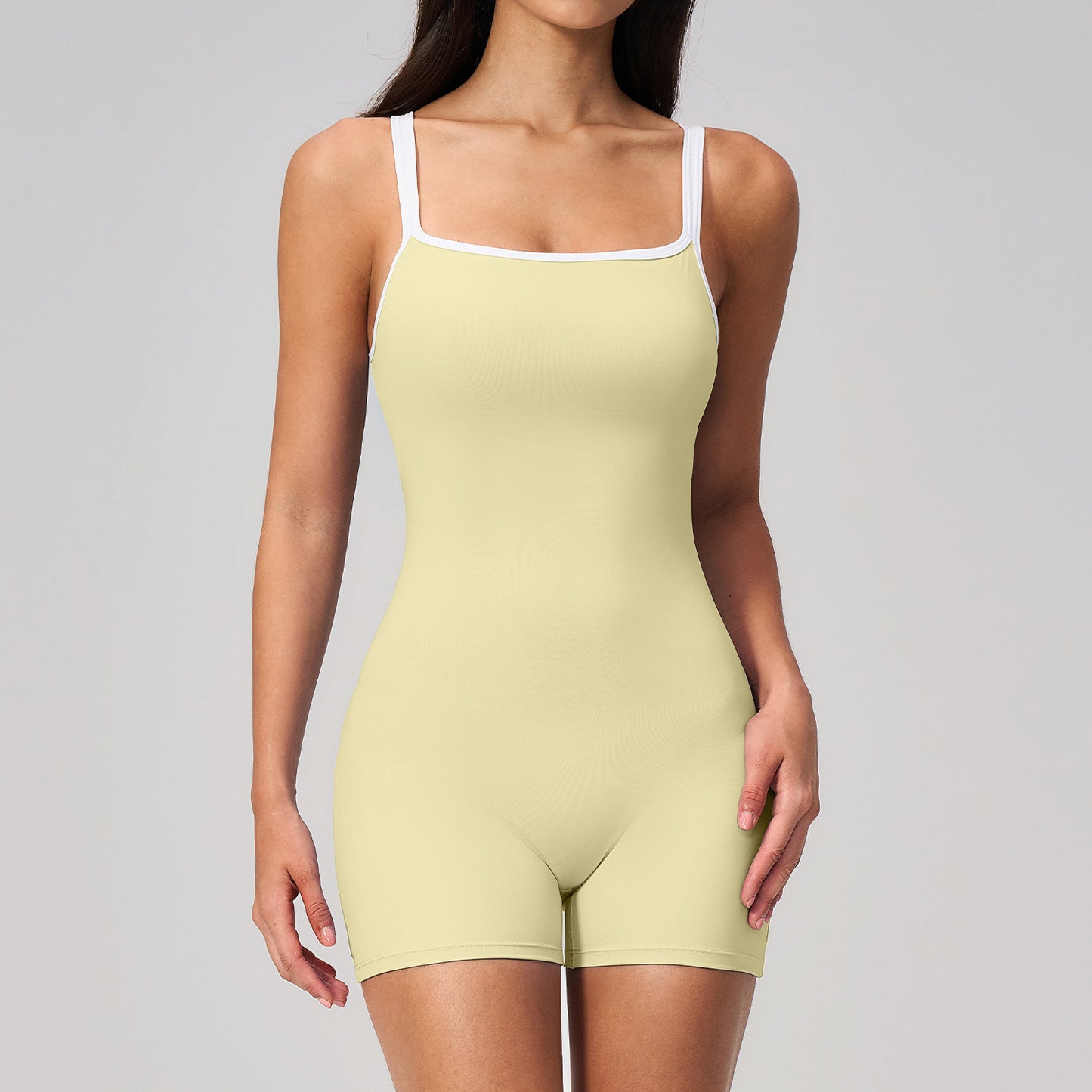 Square collar backless shorts jumpsuit for women