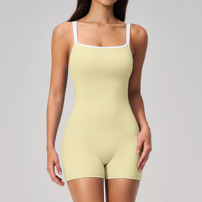 Square collar backless shorts jumpsuit for women