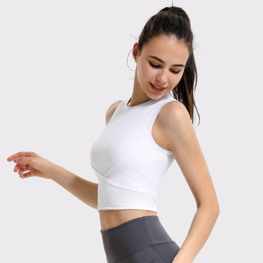 Rib Running Sports Tank Top Women's Summer Chest Cushion Yoga Dress Top Sleeveless Back Fitness Bra